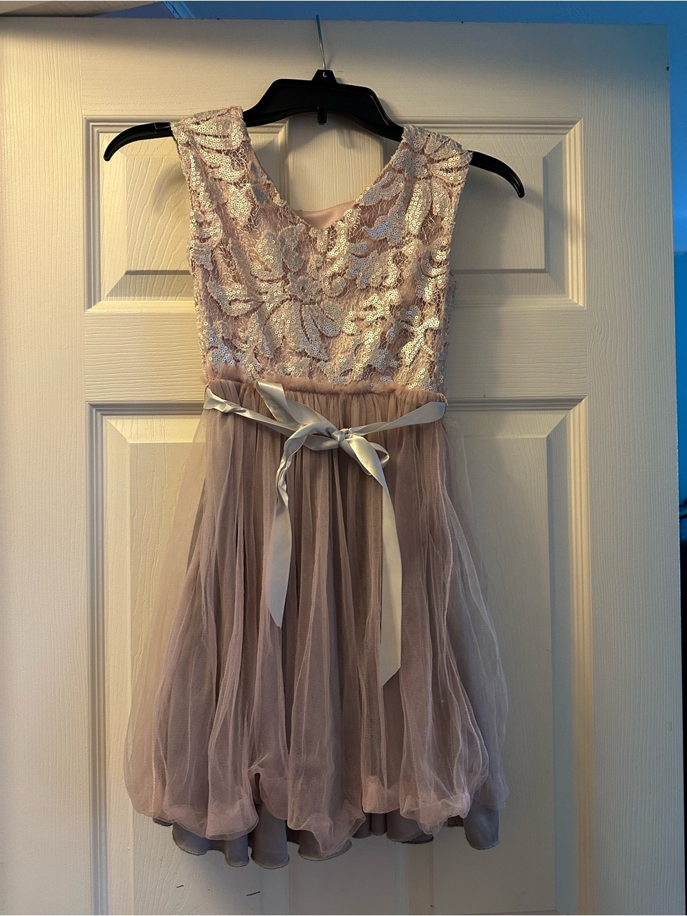 David's Bridal Blush Pink Sequin Lace & Tulle Party Dress for Girls